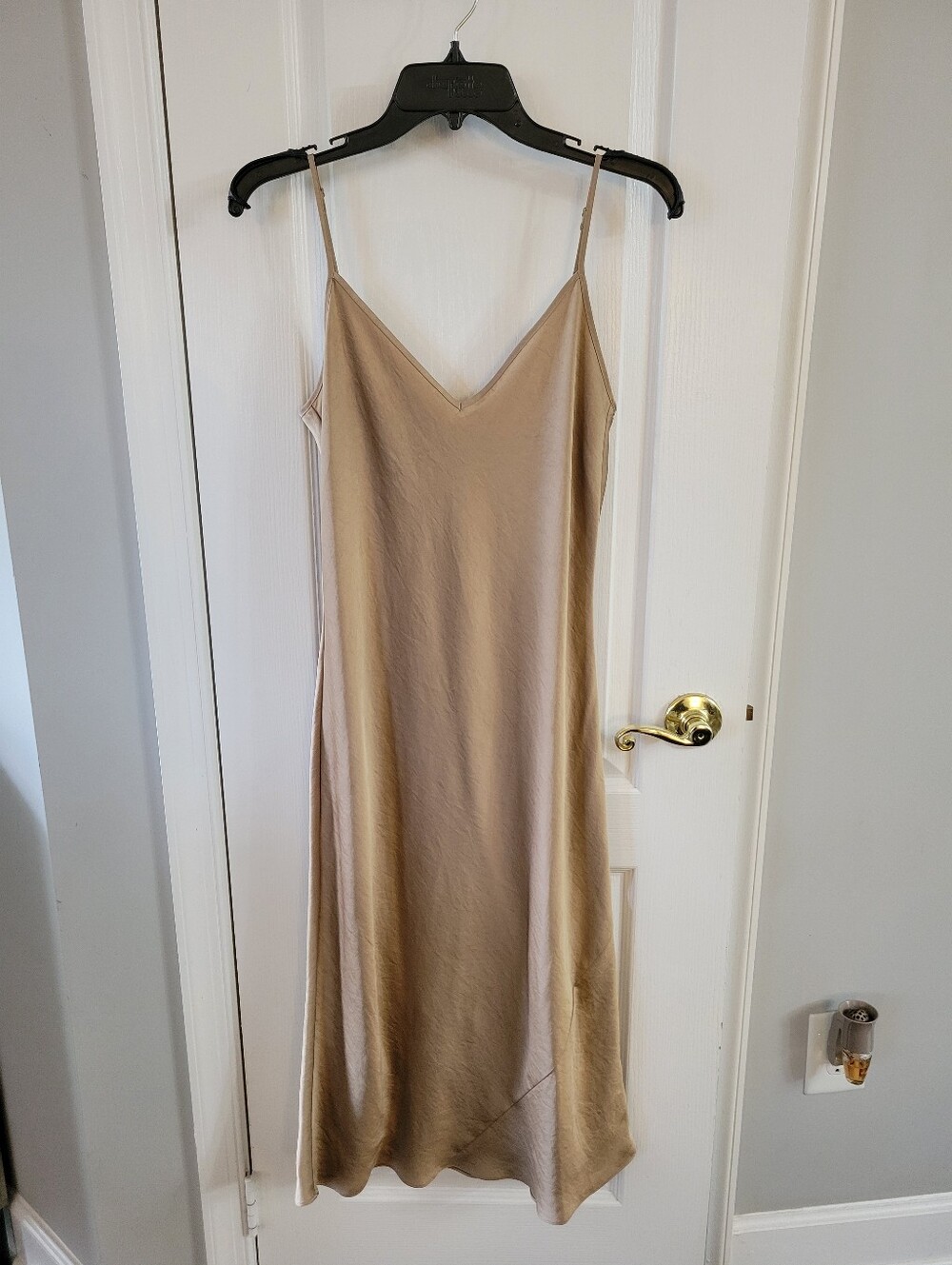 Aritzia Wilfred Only Slip Satin Midi Dress Marmont Metallic Gold Tan Size Medium